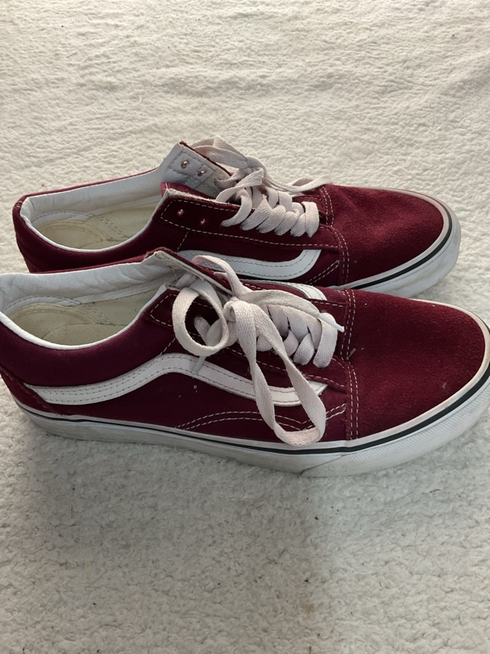 Unisex Burgundy Canvas Vans Sneakers with White Stripe - Picture 3 of 6